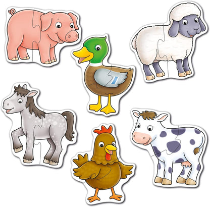 Orchard Toys Farmyard Jigsaw Puzzles, Six Puzzles in a box, 2-Piece Puzzles For Toddlers Ages 18mths +, First Puzzle, Develops Hand-Eye Coordination