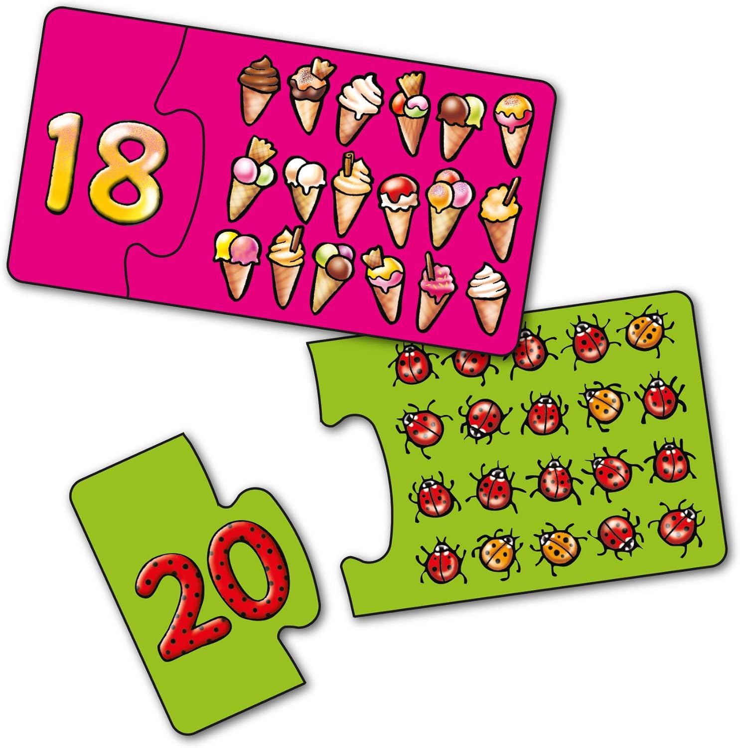 Orchard Toys Match and Count Jigsaws, Learn to Count from 1-20, Match Number and Picture, 20 in a Box, Educational, Number Skills for Kids Age 3+