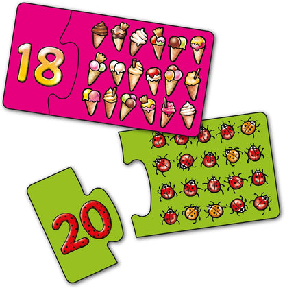 Orchard Toys Match and Count Jigsaws, Learn to Count from 1-20, Match Number and Picture, 20 in a Box, Educational, Number Skills for Kids Age 3+