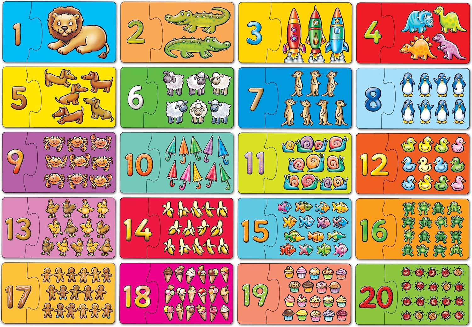 Orchard Toys Match and Count Jigsaws, Learn to Count from 1-20, Match Number and Picture, 20 in a Box, Educational, Number Skills for Kids Age 3+
