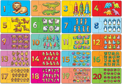 Orchard Toys Match and Count Jigsaws, Learn to Count from 1-20, Match Number and Picture, 20 in a Box, Educational, Number Skills for Kids Age 3+