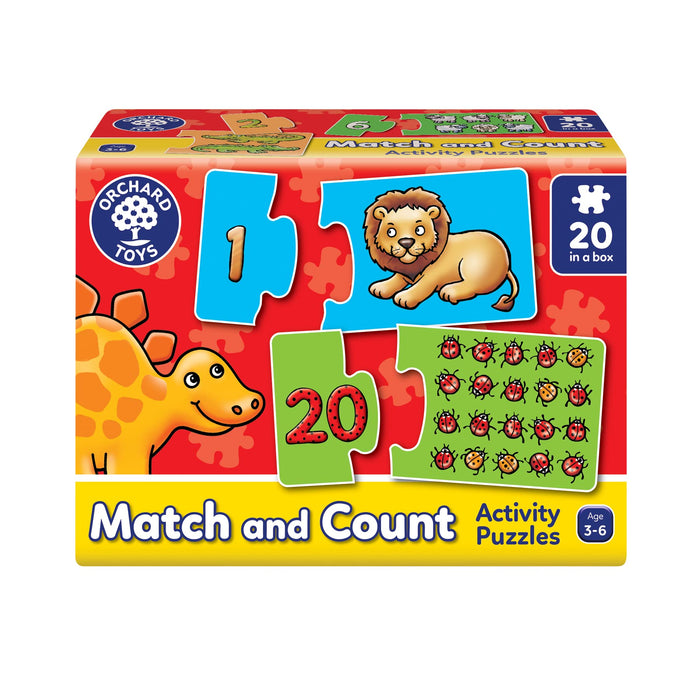 Orchard Toys Match and Count Jigsaws, Learn to Count from 1-20, Match Number and Picture, 20 in a Box, Educational, Number Skills for Kids Age 3+