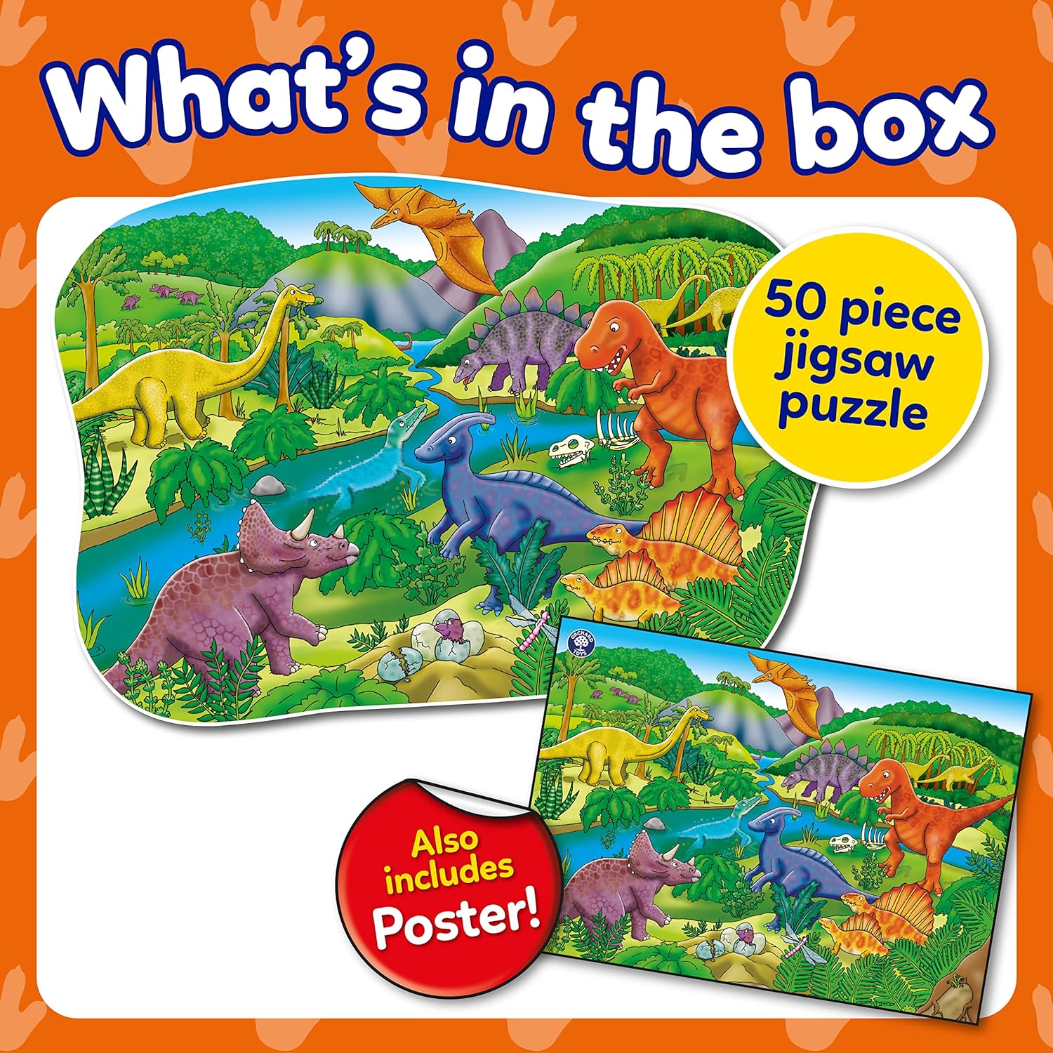Orchard Toys Big Dinosaurs Jigsaw Puzzle for Kids - Large, 50-Piece, Dinosaur Floor Puzzles for 4+ Year Olds - Giant Games and Educational Toys for Children, Toddlers, Boys and Girls - 58 x 40 cm