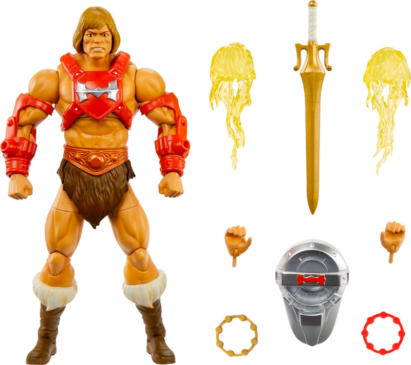 Masters of the Universe MOTU Figura de acción He-Man con puño de trueno para coleccionistas con accesorios, colección Masterverse, juguete +6 años (HYC56