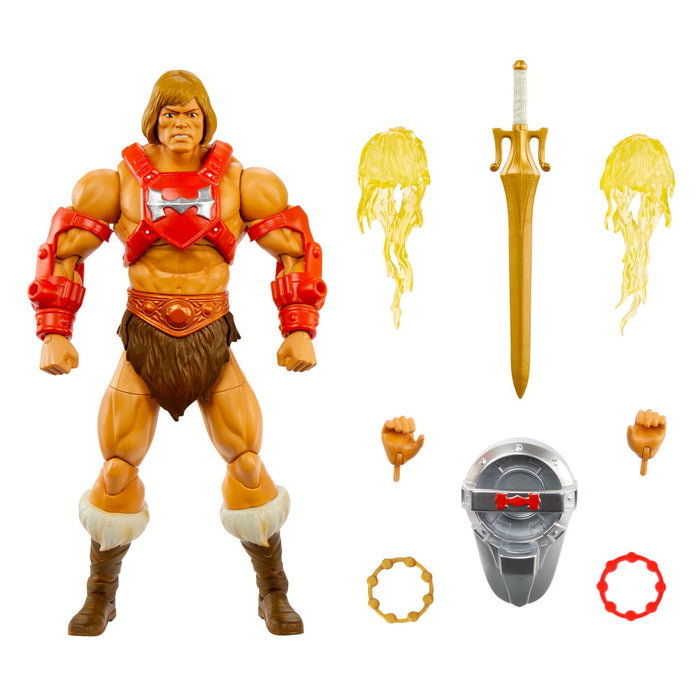 Masters of the Universe MOTU Figura de acción He-Man con puño de trueno para coleccionistas con accesorios, colección Masterverse, juguete +6 años (HYC56