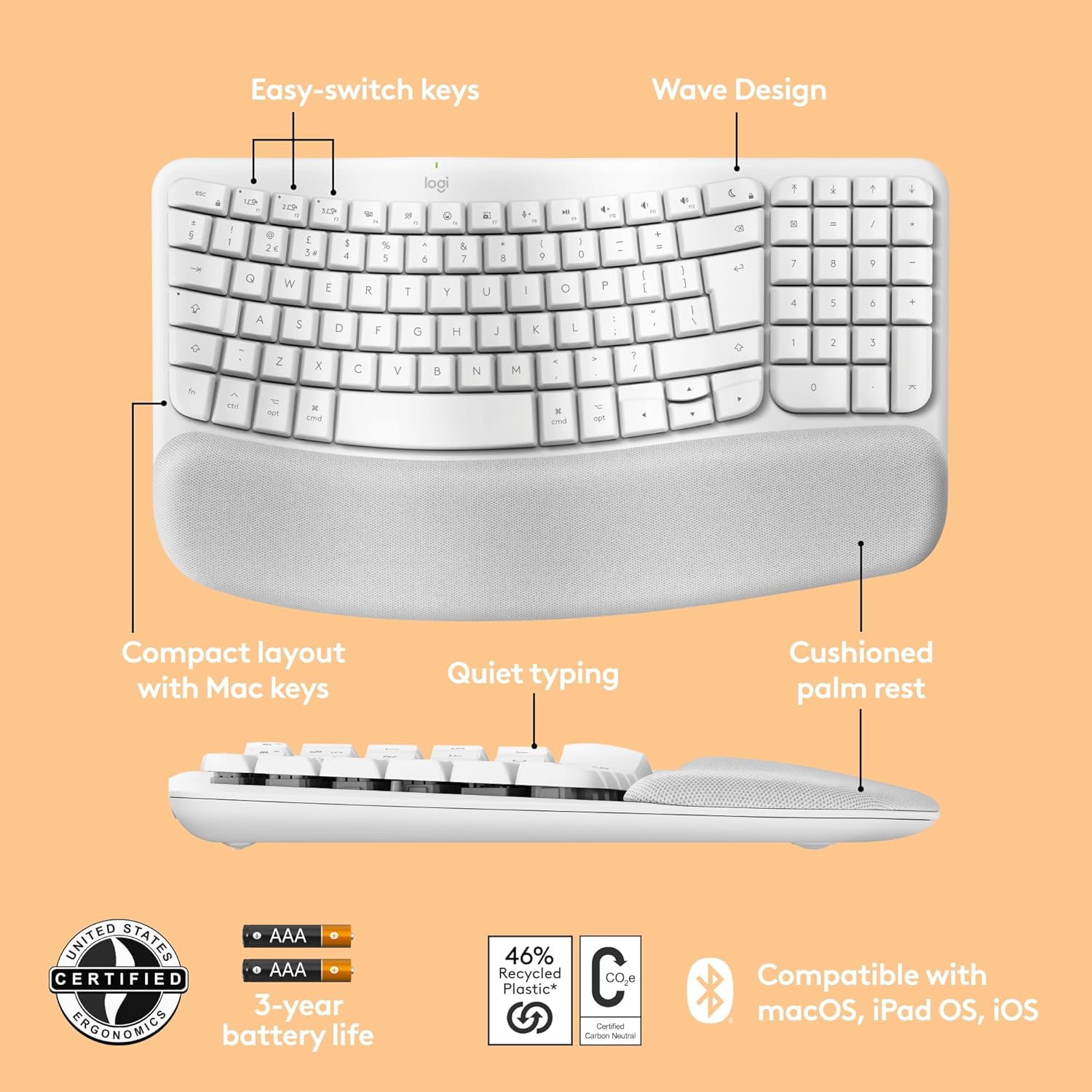Wave Keys wless ergo keyboard WHITE-UK