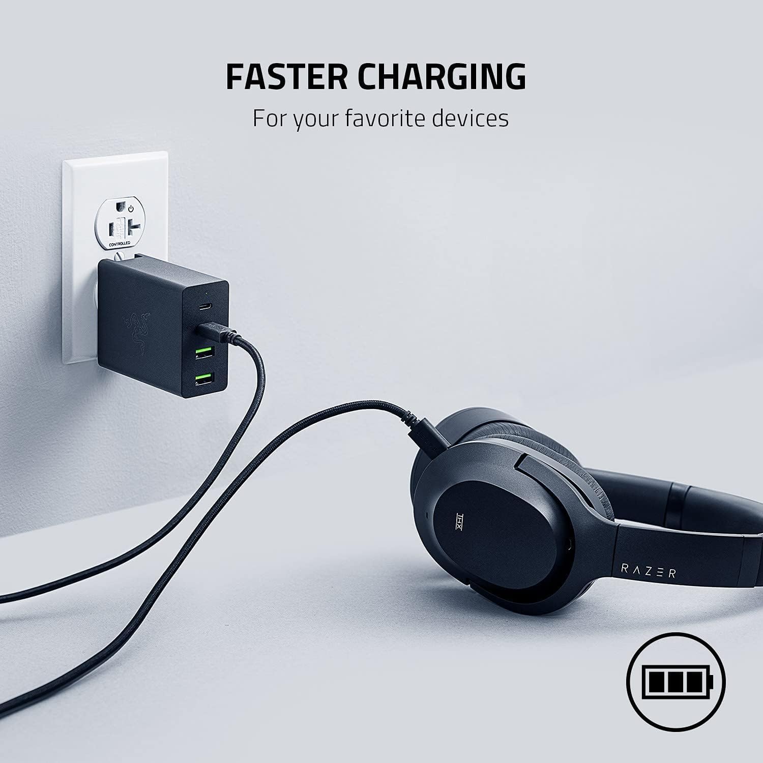 Razer USB-C GaN Charger - Portable Fast Charger (2X USB-C, 2X USB-A with US, EU and UK ports