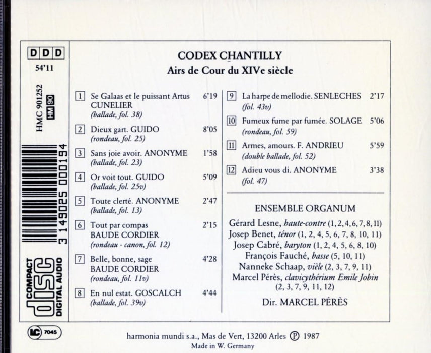 Codex Chantilly, Airs De Cour Du Xive Si Cle
