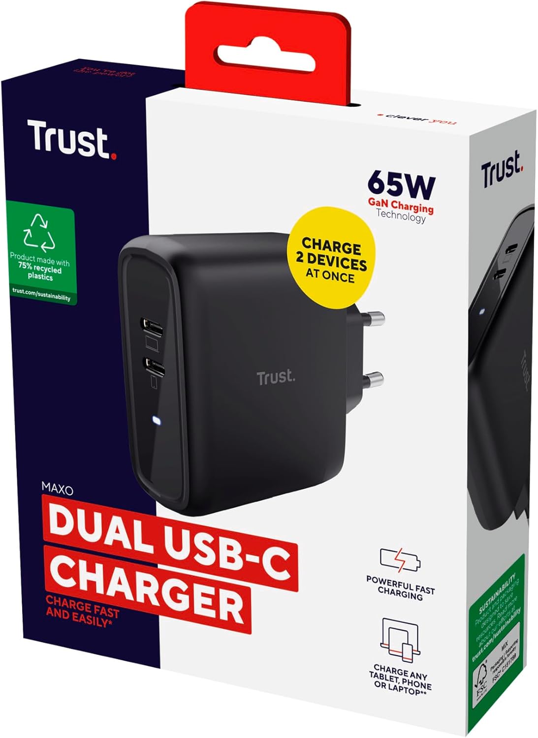 Wall Charger Trust 25380 65 W Black (1 Unit)