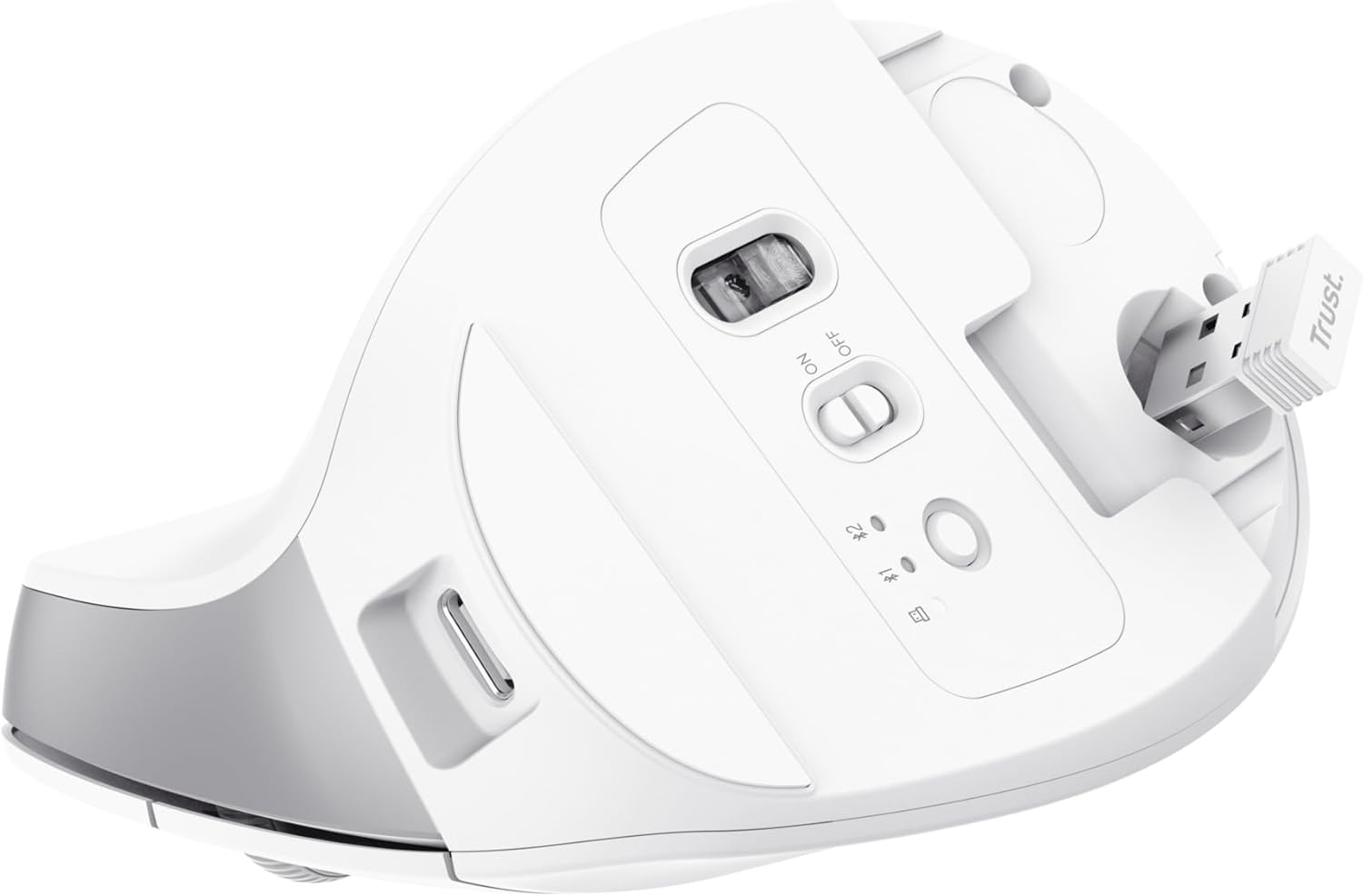 Trust Bayo+ Rechargeable Vertical Mouse Bluetooth + RF 2.4GHz, Ergonomic Mouse, Reduces Arm and Wrist Strain, 50% Recycled Plastics, Multidevice Wireless Mouse for Windows, PC, Laptop, Mac