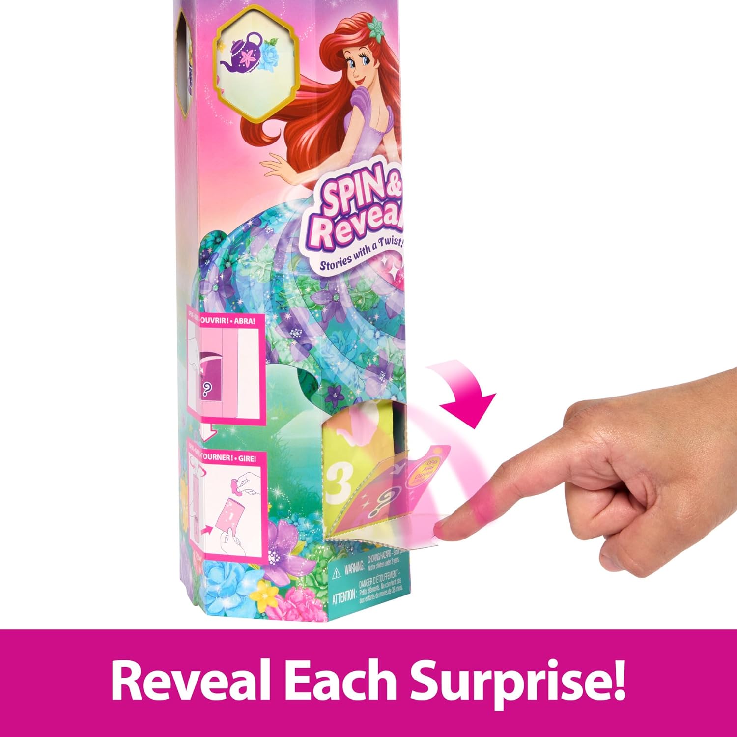 Mattel Disney Princess Ariel Fashion Doll Set, Spin & Reveal with 11 Surprises Including 5 Accessories, 5 Stickers & Play Scene, Inspired by Movie, HTV88