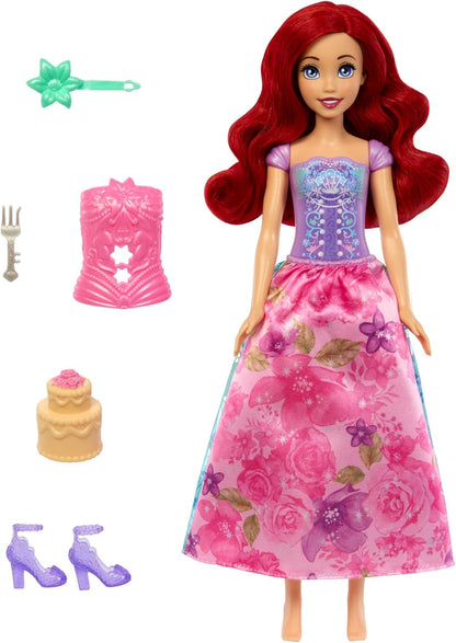 Mattel Disney Princess Ariel Fashion Doll Set, Spin & Reveal with 11 Surprises Including 5 Accessories, 5 Stickers & Play Scene, Inspired by Movie, HTV88