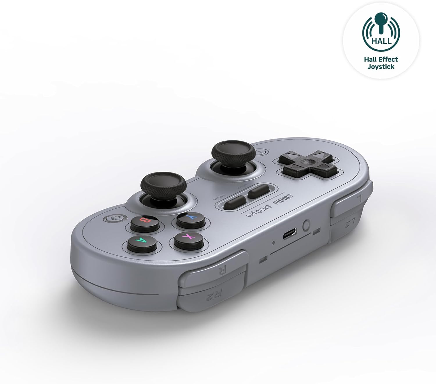 8BitDo SN30 Pro Bluetooth Controller, Hall Effect Joystick Update, Compatible with Switch, PC, macOS, Android, Steam Deck & Raspberry Pi (Gray