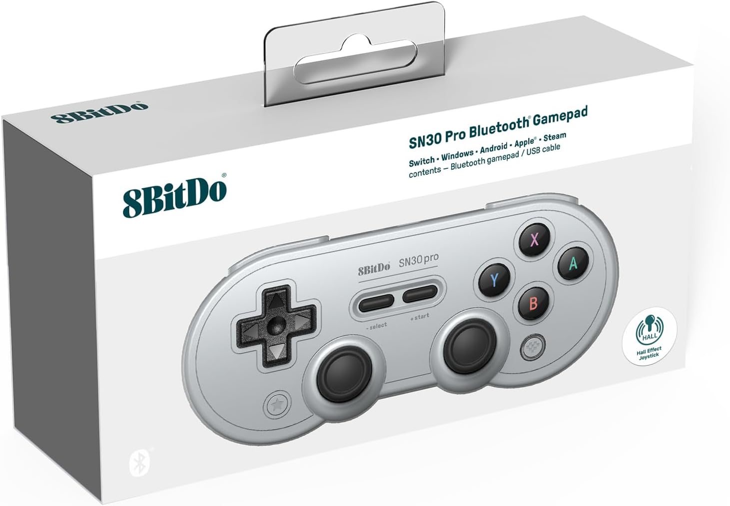 8BitDo SN30 Pro Bluetooth Controller, Hall Effect Joystick Update, Compatible with Switch, PC, macOS, Android, Steam Deck & Raspberry Pi (Gray
