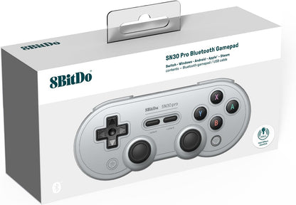 8BitDo SN30 Pro Bluetooth Controller, Hall Effect Joystick Update, Compatible with Switch, PC, macOS, Android, Steam Deck & Raspberry Pi (Gray