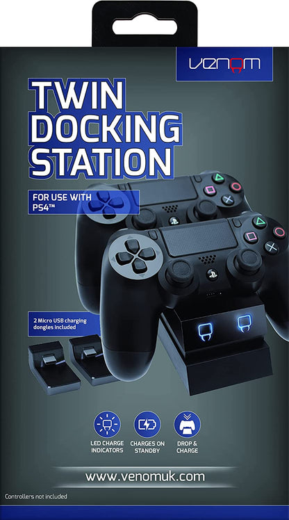 Venom Twin Sony Docking Station - Dual Charging for PS4 Controller/ Gamepad - PlayStation 4