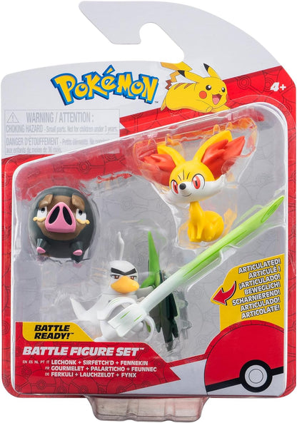 Pokémon Battle Figure 3 Pack - Features 2-Inch Fennekin and Lechonk and 3-Inch Sirfetch'd Battle Figures