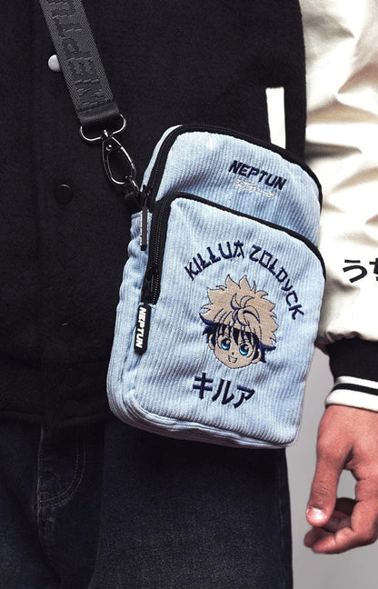 NEPTUN Anime Cross Bag Embroidered Crossbody Bag Cord Look with Separate Mobile Phone and Key Compartment Adjustable Killua - Hunter x Hunter
