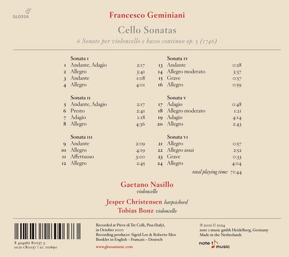 Francesco Geminiani: Cello Sonatas, Op. 5