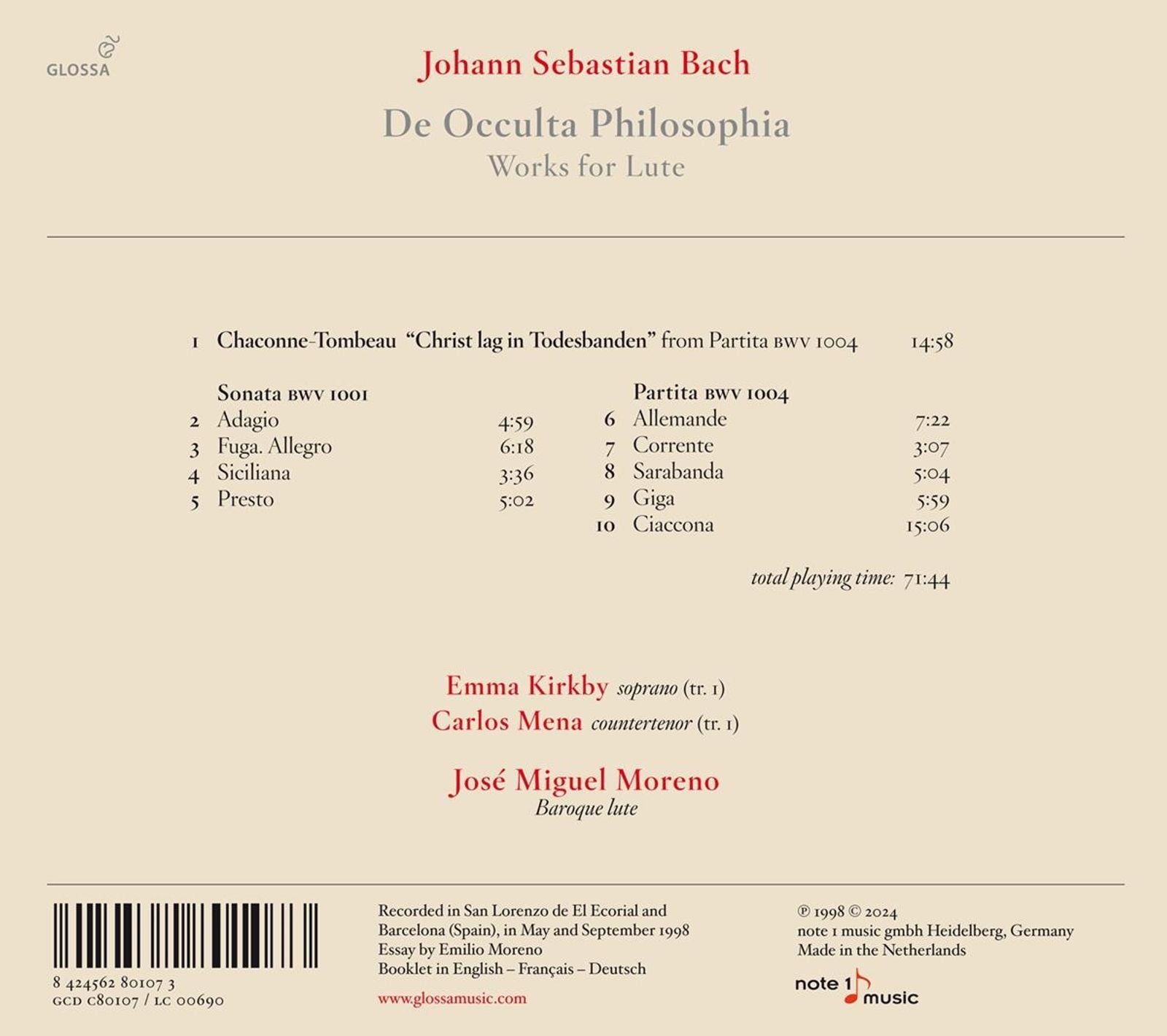 Johann Sebastian Bach: De Occulta Philosophia: Works for Lute