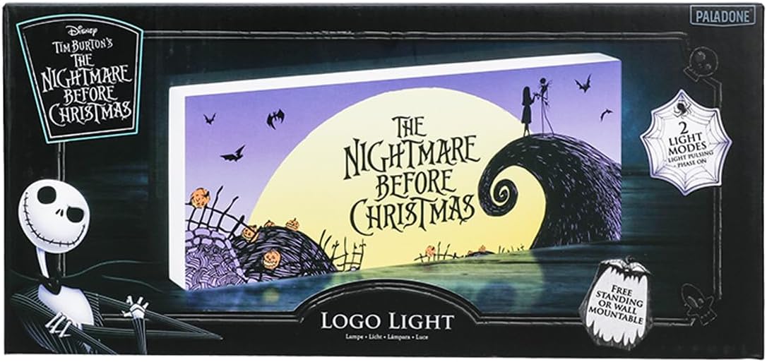 Paladone Nightmare Before Christmas Logo Light Jack Skellington and Sally Merchandise Decorate for Halloween Christmas or Year Round (30 Cm, 12" Wide