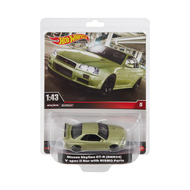 Hot Wheels Premium 1:43rd Scale Vehicle, Officially Licensed Replicas for Adult Collectors, Real Riders Tires, Metal/Metal Body & Chassis, HMD47 Nissan Skyline Gt-r (Bnr34)