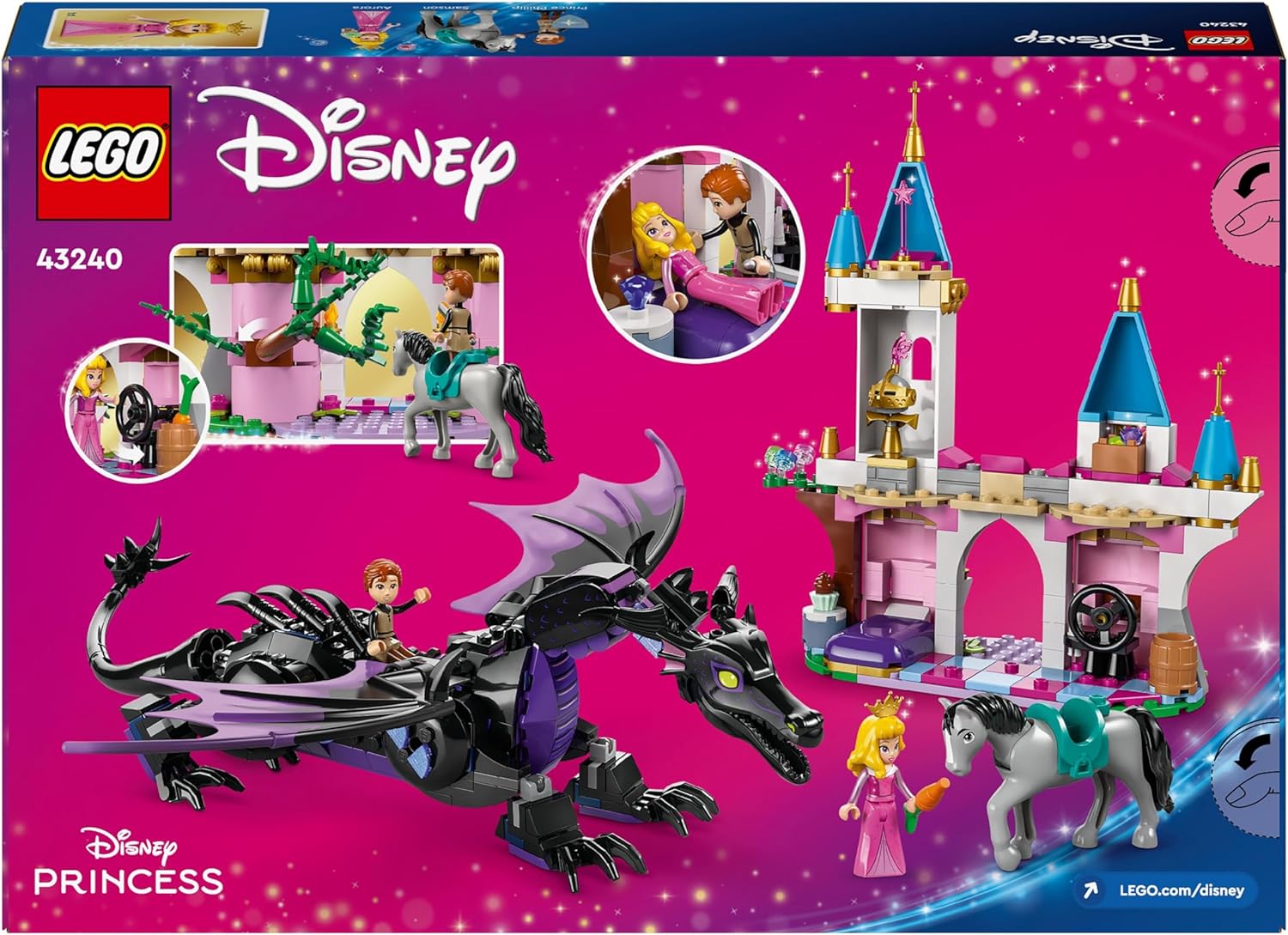 LEGO ǀ Disney Princess Malefiz als Drache, Fantasy-Spielset für Kinder und Fans von Dornröschen, Geschenkidee für Mädchen und Jungen ab 7 Jahren, Aurora-Spielzeug 43240