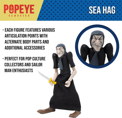 Boss Fight Studio Sea Hag Popeye Classics Wave 2 Collectible Action Figure – Highly Articulated Figurine with Accessories Including Alternate Hands, Knife, Magic Flute, and Vulture Henchman – 1:12