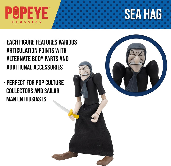 Boss Fight Studio Sea Hag Popeye Classics Wave 2 Collectible Action Figure – Highly Articulated Figurine with Accessories Including Alternate Hands, Knife, Magic Flute, and Vulture Henchman – 1:12