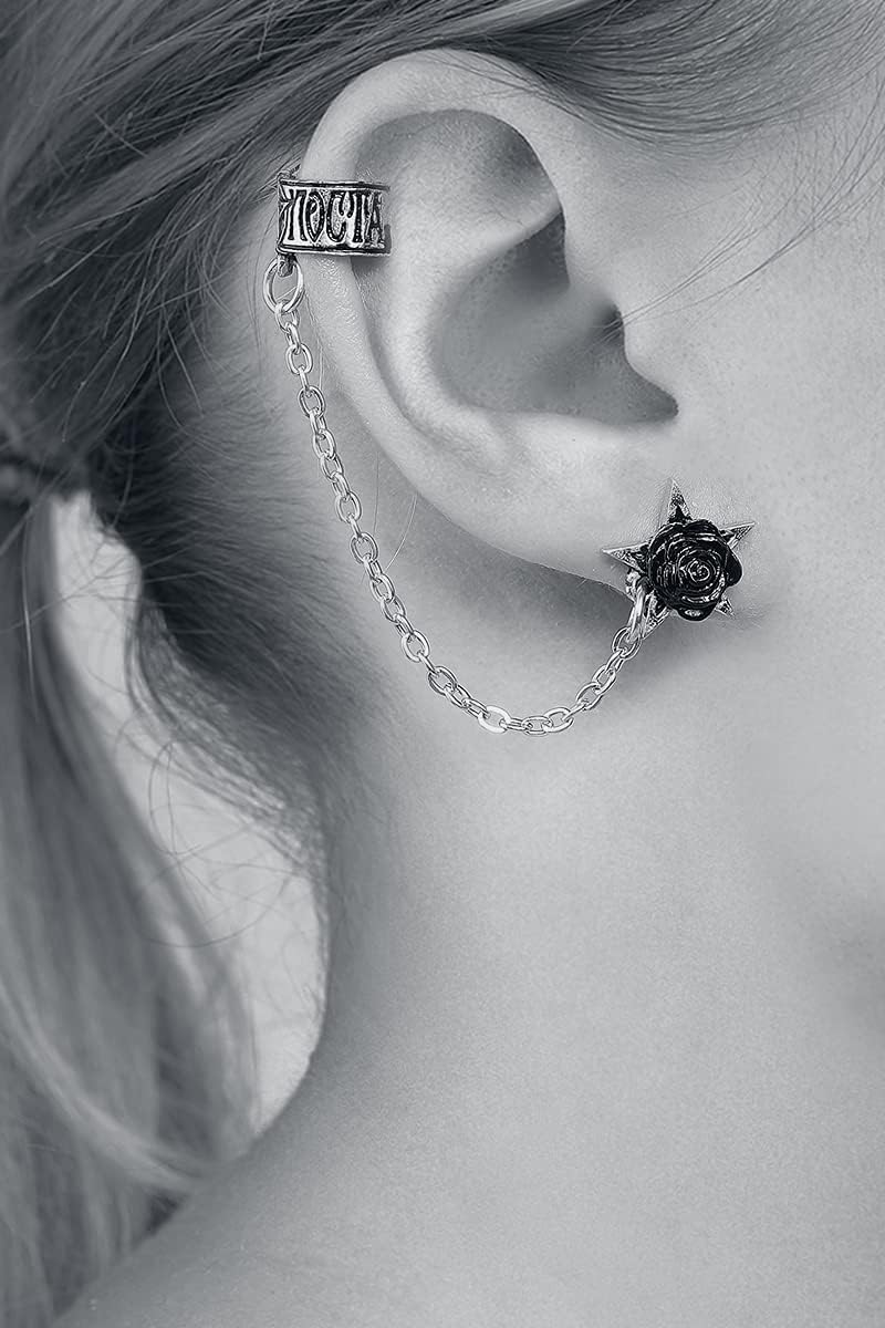 Alchemy Gothic Rosa Nocta Earcuff Women Ear Clip Silver-Coloured, Pewter