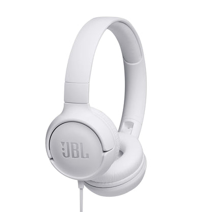 JBL Tune 500 Cuffie Sovraurali, Cuffia On Ear con Microfono e Comando Remoto ad 1 Pulsante, bluetooth, cablato, elimina i rumori, Leggere e Pieghevoli, Da Viaggio, Bianco