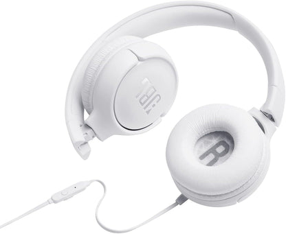 JBL Tune 500 Cuffie Sovraurali, Cuffia On Ear con Microfono e Comando Remoto ad 1 Pulsante, bluetooth, cablato, elimina i rumori, Leggere e Pieghevoli, Da Viaggio, Bianco