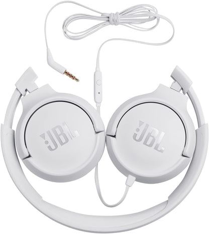 JBL Tune 500 Cuffie Sovraurali, Cuffia On Ear con Microfono e Comando Remoto ad 1 Pulsante, bluetooth, cablato, elimina i rumori, Leggere e Pieghevoli, Da Viaggio, Bianco
