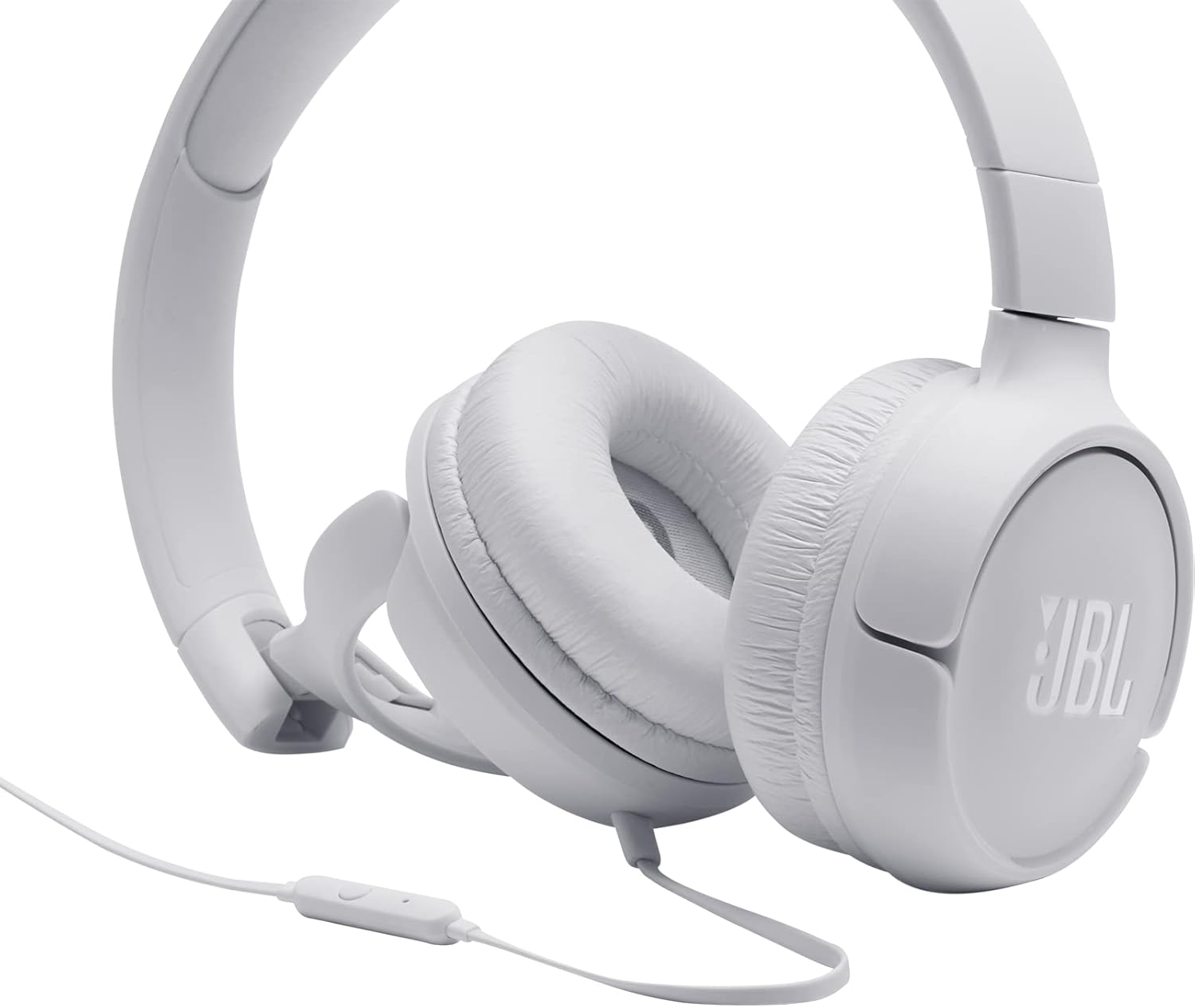 JBL Tune 500 Cuffie Sovraurali, Cuffia On Ear con Microfono e Comando Remoto ad 1 Pulsante, bluetooth, cablato, elimina i rumori, Leggere e Pieghevoli, Da Viaggio, Bianco