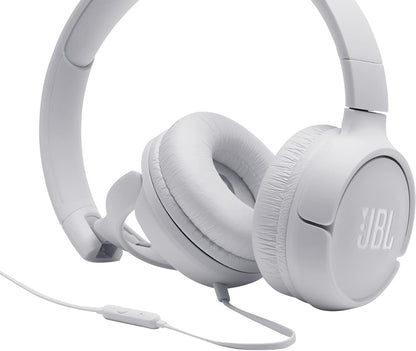 JBL Tune 500 Cuffie Sovraurali, Cuffia On Ear con Microfono e Comando Remoto ad 1 Pulsante, bluetooth, cablato, elimina i rumori, Leggere e Pieghevoli, Da Viaggio, Bianco
