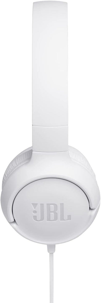 JBL Tune 500 Cuffie Sovraurali, Cuffia On Ear con Microfono e Comando Remoto ad 1 Pulsante, bluetooth, cablato, elimina i rumori, Leggere e Pieghevoli, Da Viaggio, Bianco