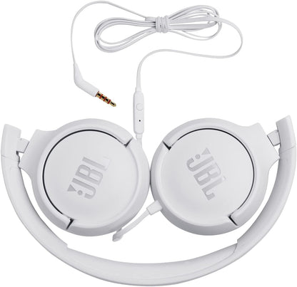 JBL Tune 500 Cuffie Sovraurali, Cuffia On Ear con Microfono e Comando Remoto ad 1 Pulsante, bluetooth, cablato, elimina i rumori, Leggere e Pieghevoli, Da Viaggio, Bianco