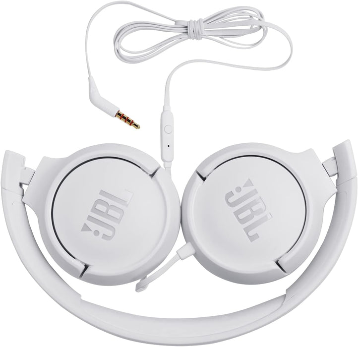 JBL Tune 500 Cuffie Sovraurali, Cuffia On Ear con Microfono e Comando Remoto ad 1 Pulsante, bluetooth, cablato, elimina i rumori, Leggere e Pieghevoli, Da Viaggio, Bianco