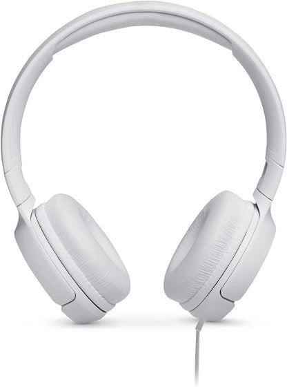 JBL Tune 500 Cuffie Sovraurali, Cuffia On Ear con Microfono e Comando Remoto ad 1 Pulsante, bluetooth, cablato, elimina i rumori, Leggere e Pieghevoli, Da Viaggio, Bianco