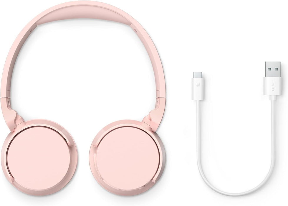 PHILIPS TAH4209PK Lightweight On Ear Wireless Bluetooth Headphones with Passive Noise Isolation - 55 Hours Play Time, Natural Sound, Clear Calls, Dynamic Bass, 2 Hours USB-C Charging