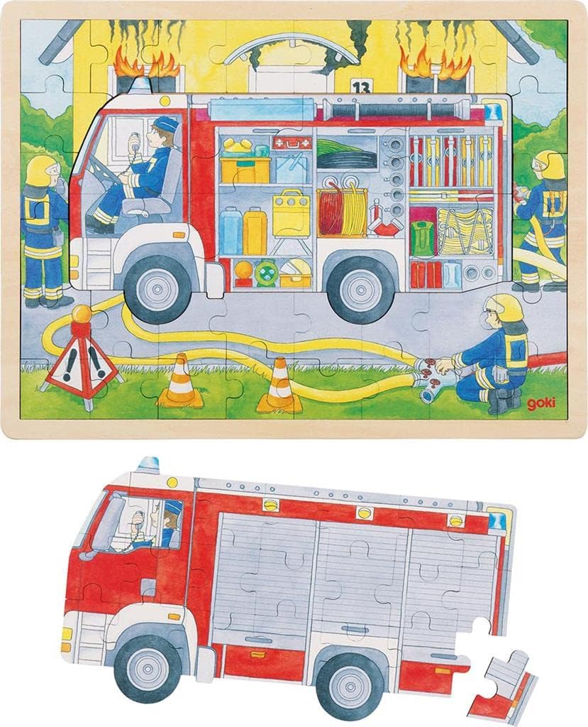 GOKI- Puzzle, Bomberos en accion No Aplica Madera, Multicolor, único (57416