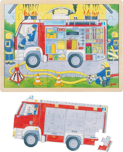 GOKI- Puzzle, Bomberos en accion No Aplica Madera, Multicolor, único (57416