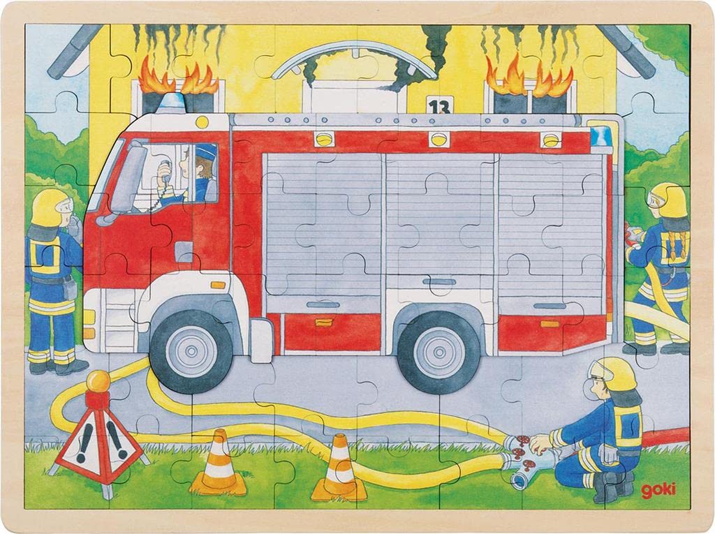 GOKI- Puzzle, Bomberos en accion No Aplica Madera, Multicolor, único (57416