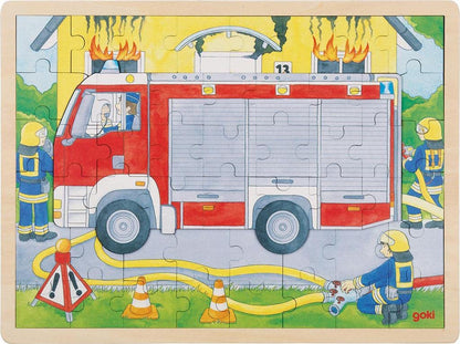 GOKI- Puzzle, Bomberos en accion No Aplica Madera, Multicolor, único (57416