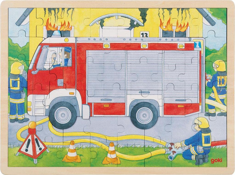 GOKI- Puzzle, Bomberos en accion No Aplica Madera, Multicolor, único (57416