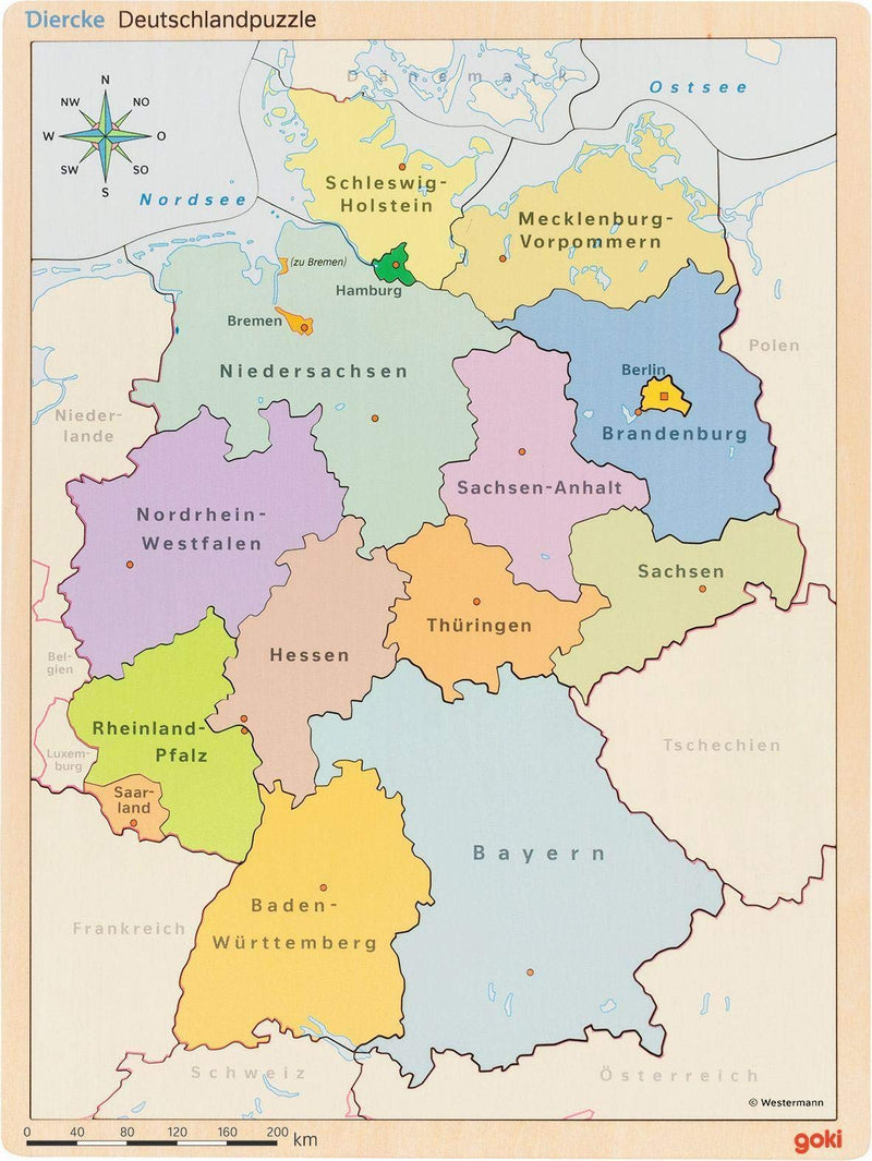 Puzzle im Puzzle Deutschland: 30 x 40 x 1 cm, Holz, 3 Schichten, 98 Teile, per Stück