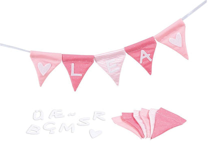goki 60676 - Letter Bunting Pink with 10 Flags - Made of Fabric - Personalised - Letters are Self-Adhesive