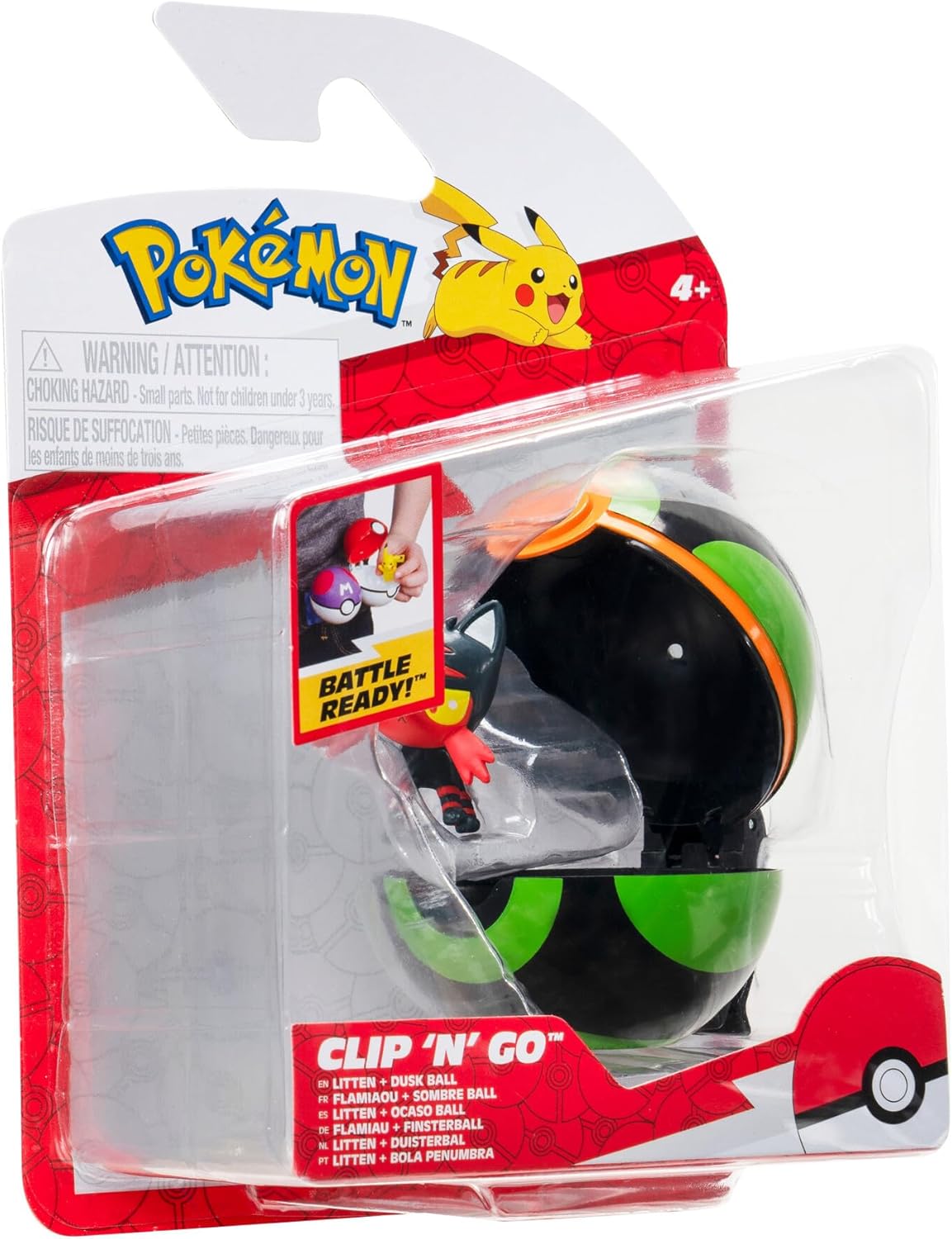 Pokémon PKW3147 Pokemon Clip 'N' Go Litten Includes 2-Inch Battle Figure und Dusk Ball Zubehör, Multi-Color