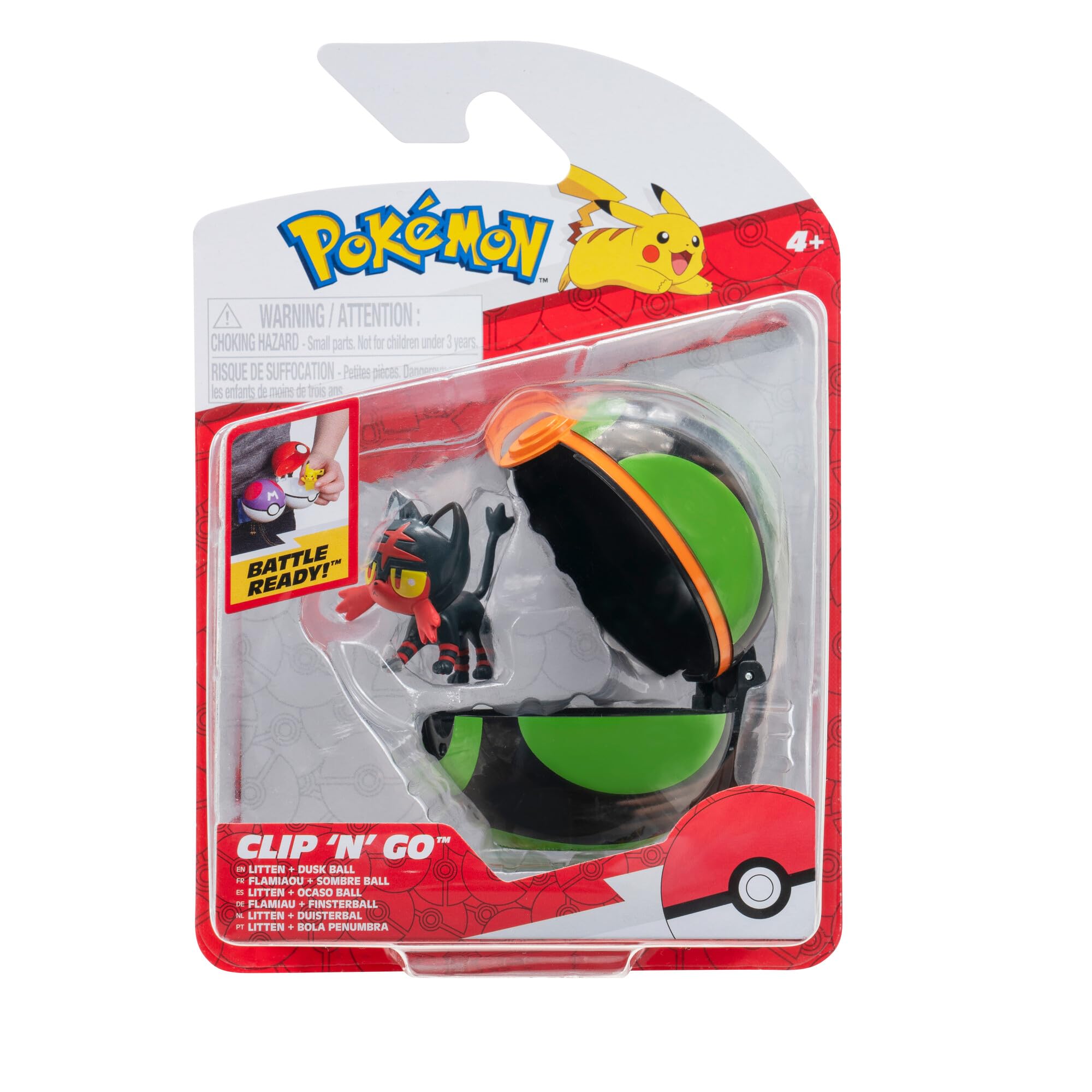 Pokémon PKW3147 Pokemon Clip 'N' Go Litten Includes 2-Inch Battle Figure und Dusk Ball Zubehör, Multi-Color