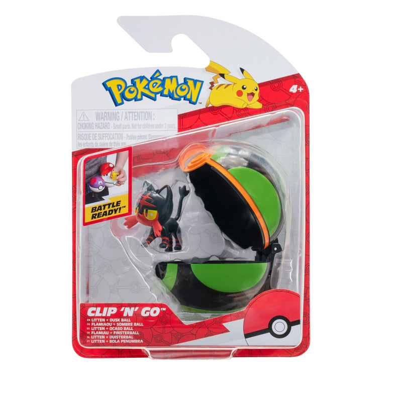 Pokémon PKW3147 Pokemon Clip 'N' Go Litten Includes 2-Inch Battle Figure und Dusk Ball Zubehör, Multi-Color